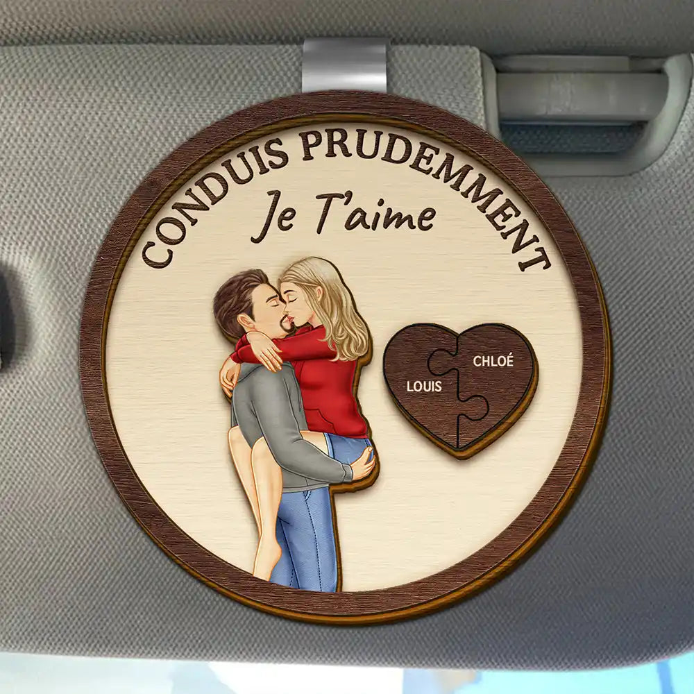 Couple Conduis Prudemment Je T’aime - Clip De Pare-Soleil De Voiture À Forme Spéciale Personnalisé