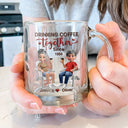 Love, Gift For Couples, Gift For Husband, Gift For Wife, Gift For Boyfriend, Gift For Girlfriend, Old Couples - Couple Drinking Coffee Together - Personalized Glass Mug