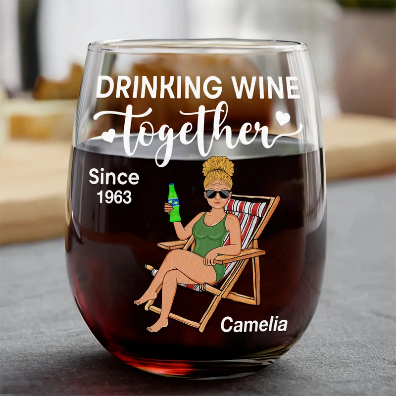 Love, Gift For Couples, Gift For Husband, Gift For Wife, Gift For Boyfriend, Gift For Girlfriend, Old Couples - Couple Drinking Wine Together - Personalized Combo Wine & Whiskey Glass