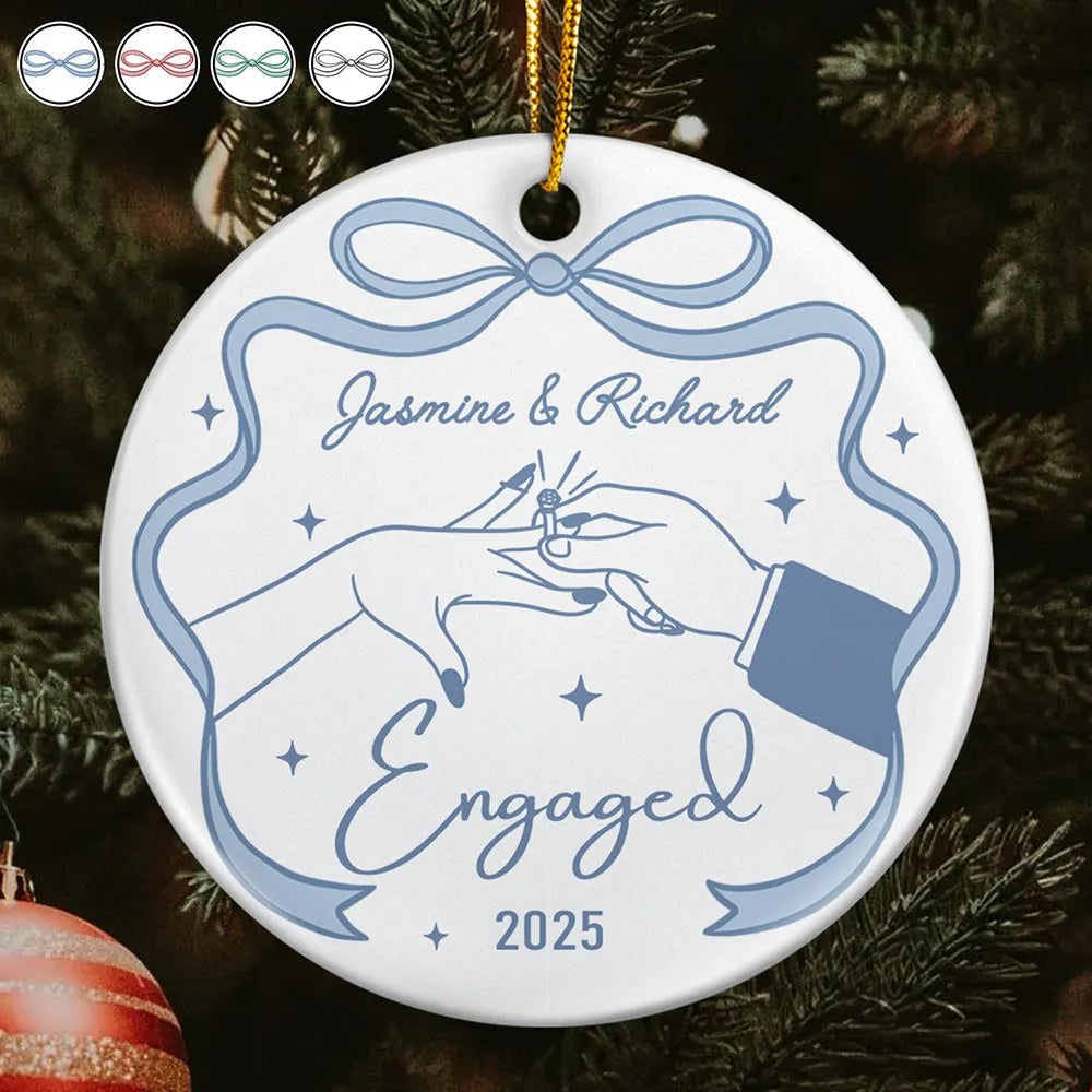 Couple Engaged Married Anniversary - Personalized Circle Ceramic Ornament