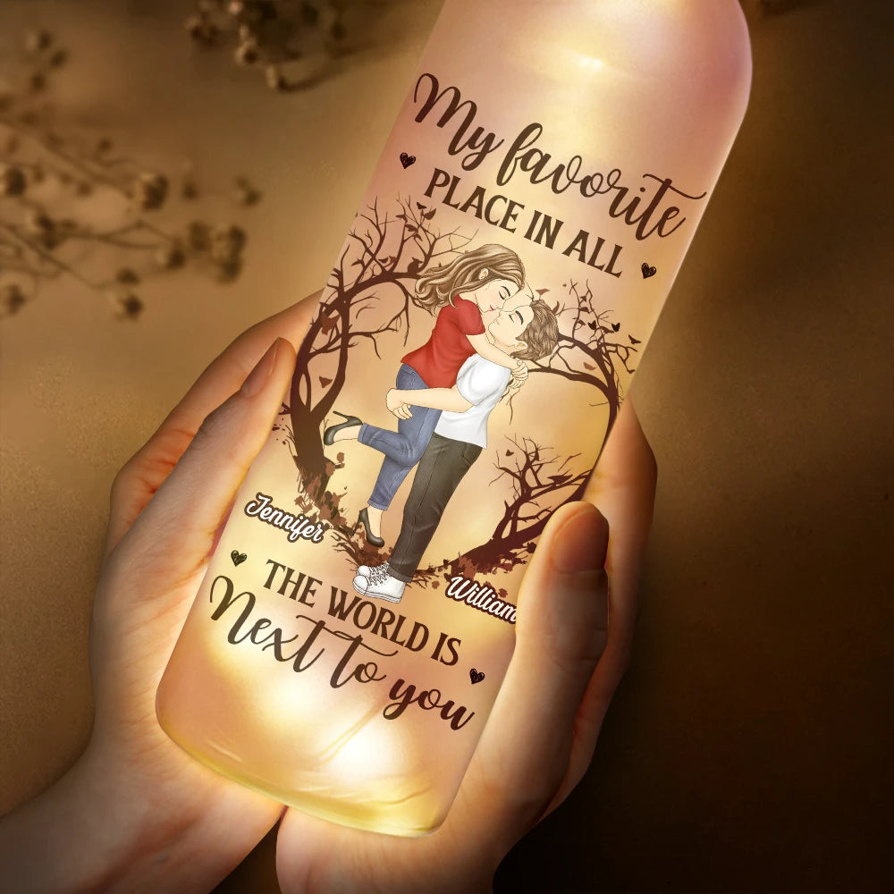 Gift For Couples, Gift For Husband, Gift For Boyfriend, Gift For Girlfriend, Gift For Wife - Couple Favorite Place In All The World - Personalized Bottle Light