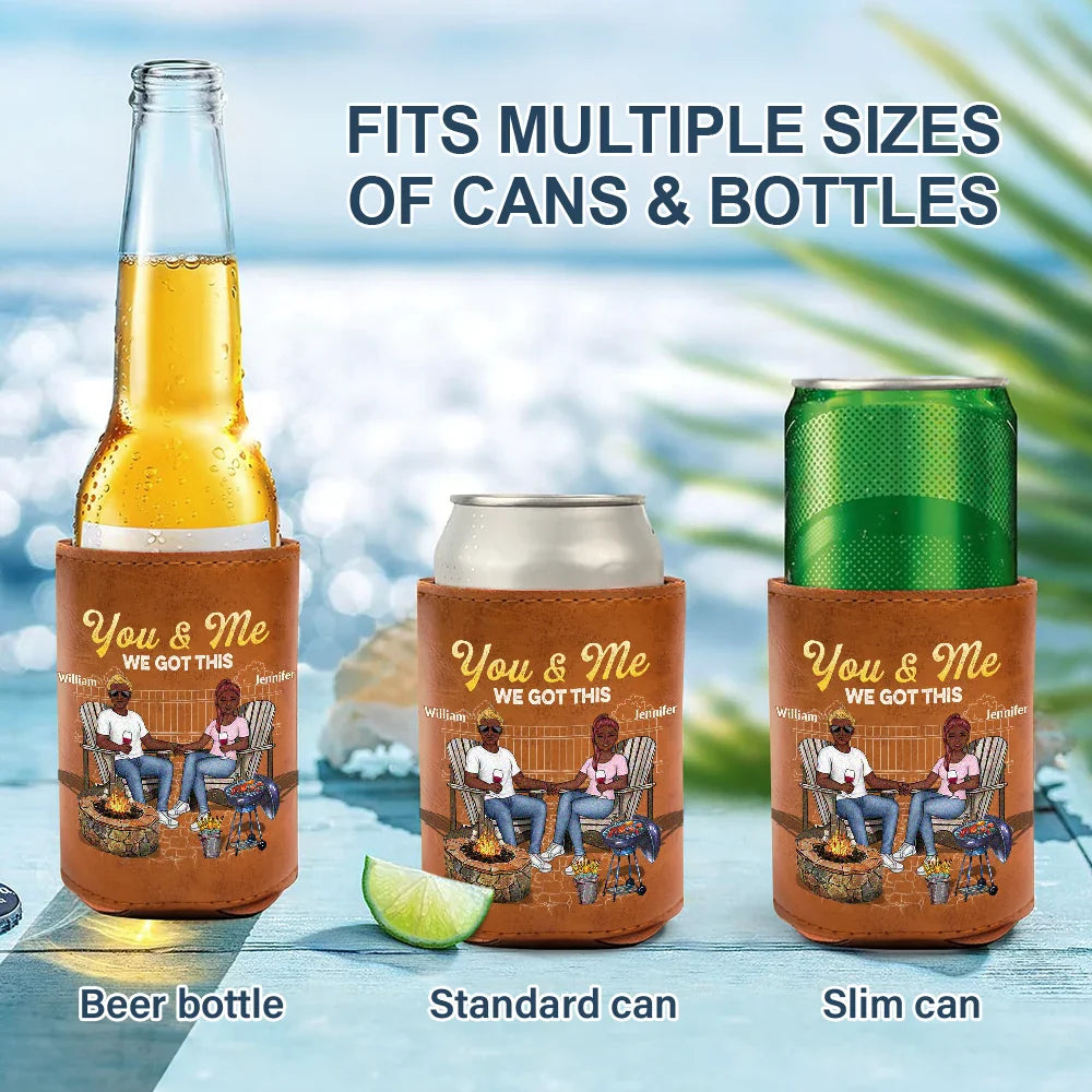 Gift For Couples,Gift For Husband,Gift For Wife,Gift For Boyfriend,Gift For Girlfriend,Happy - Couple Grilling Drinking Husband And Wife Drinking Buddies For Life - Personalized Leather Can Cooler