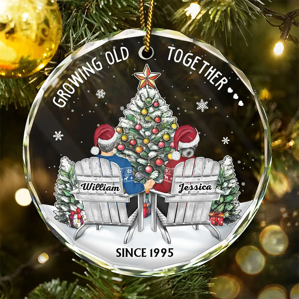 Couple Growing Old Together Since - Personalized Circle Glass Ornament