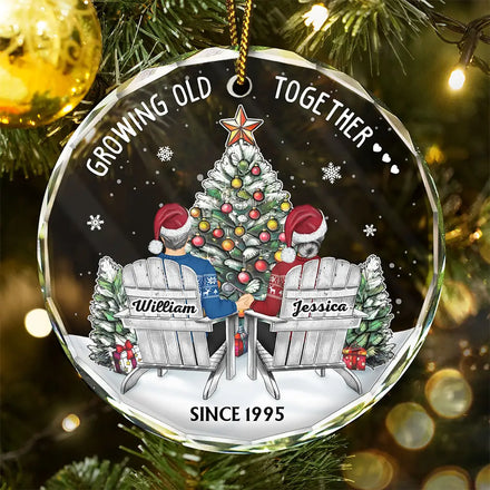 Couple Growing Old Together Since - Personalized Circle Glass Ornament