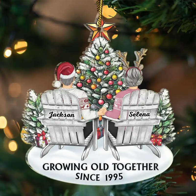 Gift For Couples, Old Couples ,Gift For Husband, Gift For Wife, Love - Couple Growing Old Together Since - Personalized Custom Shaped Acrylic Ornament