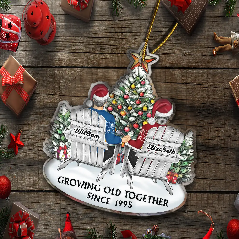 Gift For Couples, Old Couples ,Gift For Husband, Gift For Wife, Love - Couple Growing Old Together Since - Personalized Custom Shaped Acrylic Ornament