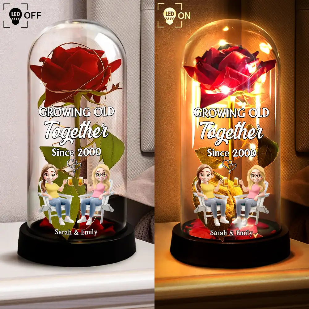 Gift For Couples, Old Couples, Gift For Husband, Gift For Wife, Happy - Couple Growing Old Together Since - Personalized Everlasting Rose Dome Lamp