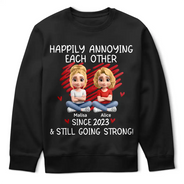 Gift For Couples, Gift For Wife, Gift For Husband, Gift For Boyfriend, Gift For Girlfriend, Funny, Old Couples - Couple Happily Annoying Each Other Since - Personalized T Shirt