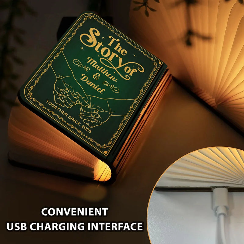 Gift For Couples,Gift For Husband,Gift For Wife,Gift For Boyfriend,Gift For Girlfriend,Love - Couple Holding Hands The Story Of Us - Personalized Book Lamp