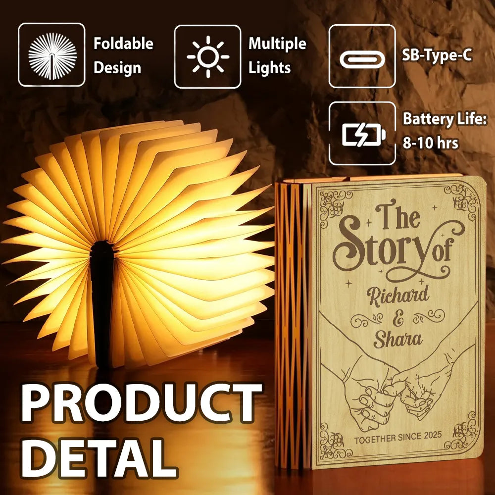 Gift For Couples,Gift For Husband,Gift For Wife,Gift For Boyfriend,Gift For Girlfriend,Love - Couple Holding Hands The Story Of Us - Personalized Book Lamp