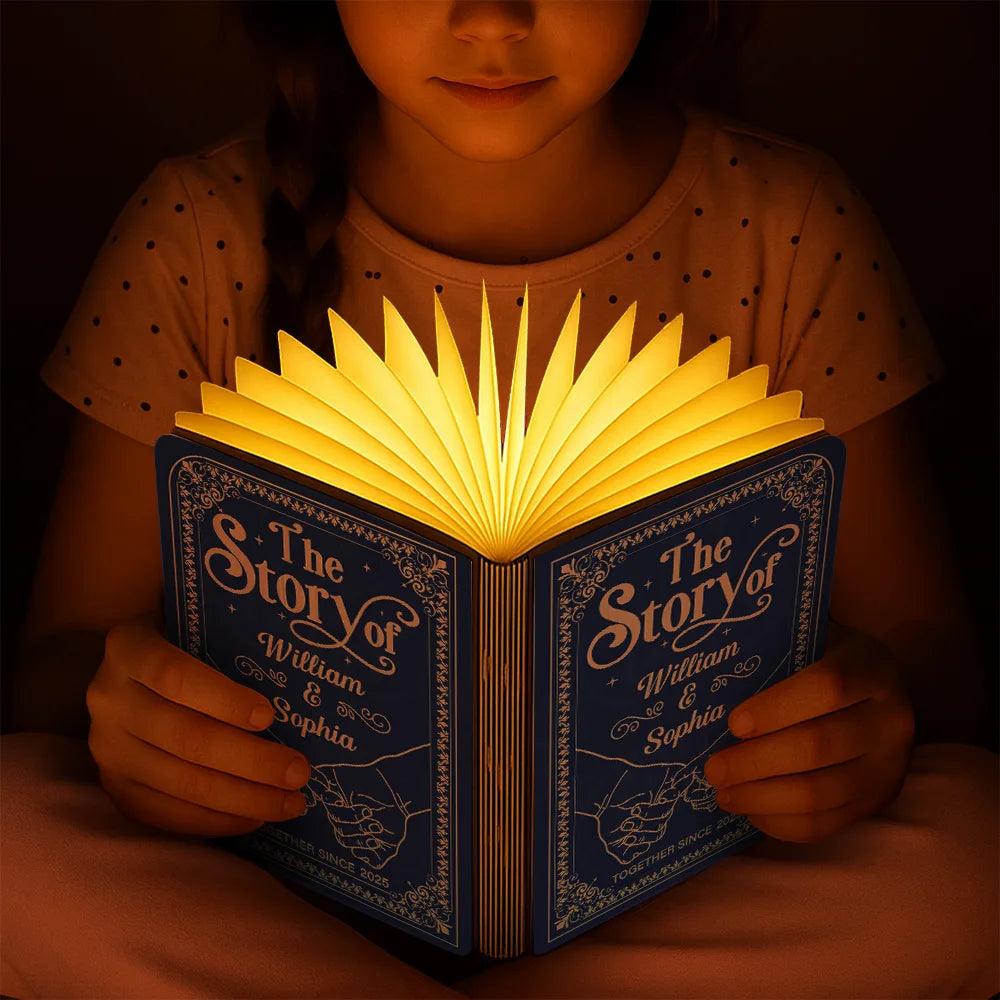 Gift For Couples,Gift For Husband,Gift For Wife,Gift For Boyfriend,Gift For Girlfriend,Love - Couple Holding Hands The Story Of Us - Personalized Book Lamp