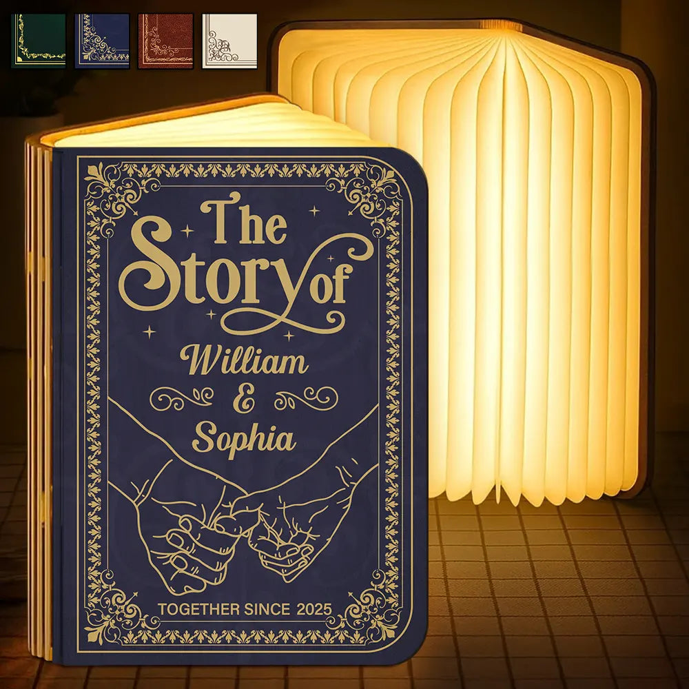 Gift For Couples,Gift For Husband,Gift For Wife,Gift For Boyfriend,Gift For Girlfriend,Love - Couple Holding Hands The Story Of Us - Personalized Book Lamp