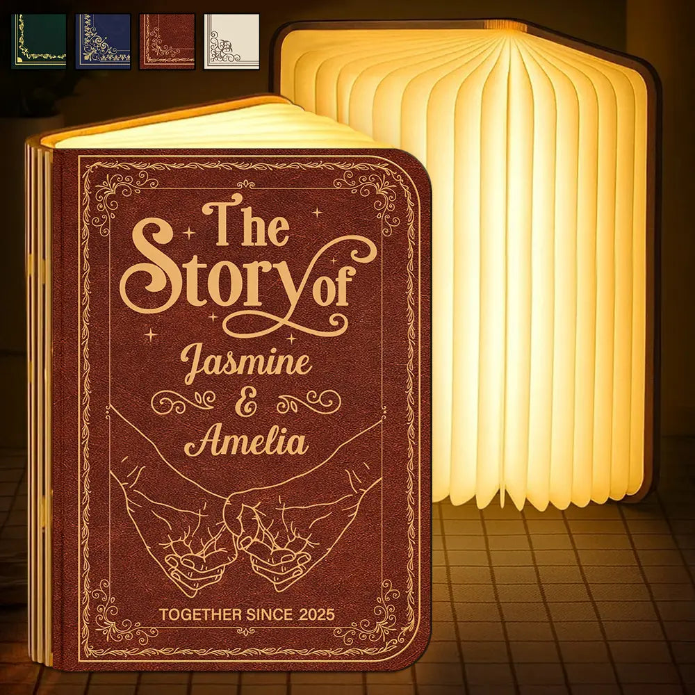 Gift For Couples,Gift For Husband,Gift For Wife,Gift For Boyfriend,Gift For Girlfriend,Love - Couple Holding Hands The Story Of Us - Personalized Book Lamp