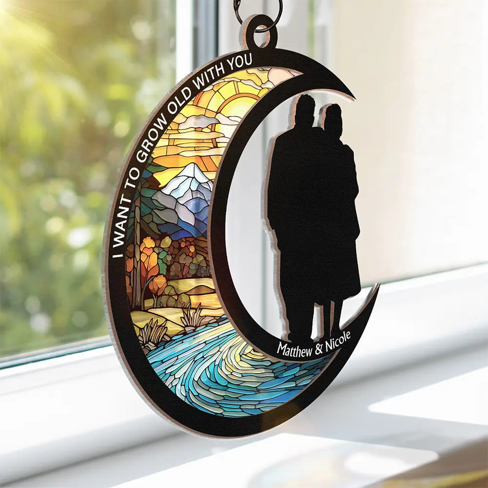 Gift For Couples,Old Couples,Gift For Husband,Gift For Wife,Love - Couple I Choose You From Our First Kiss - Personalized Window Hanging Suncatcher Ornament