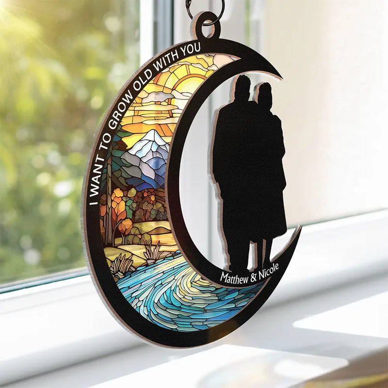 Gift For Couples,Old Couples,Gift For Husband,Gift For Wife,Love - Couple I Choose You From Our First Kiss - Personalized Window Hanging Suncatcher Ornament