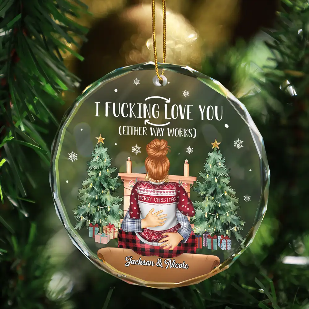 Christmas,Gift For Couples,Gift For Husband,Gift For Wife,Gift For Boyfriend,Gift For Girlfriend,Happy - Couple I Love You Either Way Works Christmas - Personalized Circle Glass Ornament