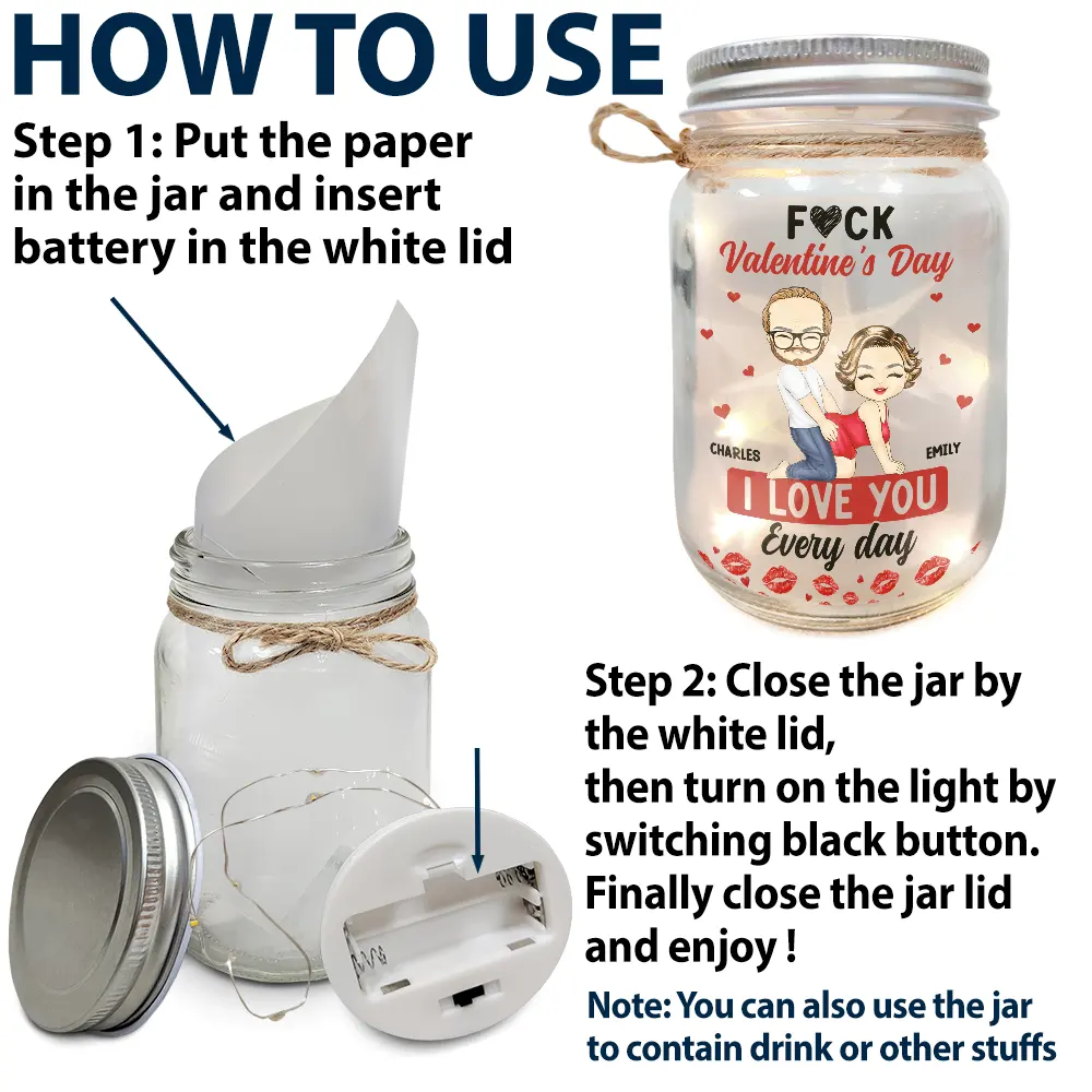 Gift For Couples,Old Couples,Gift For Husband,Gift For Wife,Gift For Boyfriend,Gift For Girlfriend,Love - Couple I Love You Every Day - Personalized Mason Jar Light