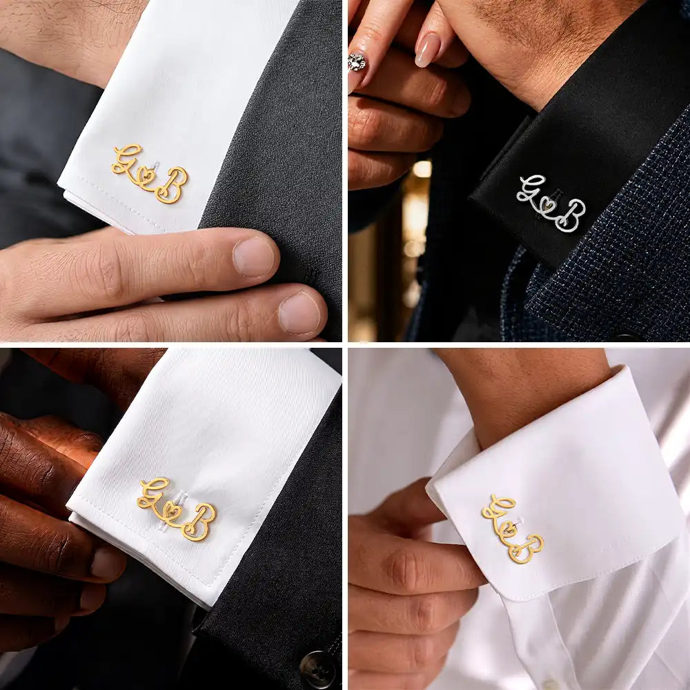 Gift For Men,Romantic,Gift For Yourself,Wedding,Custom Letter-Couple Initials Sign Name - Personalized Cufflinks