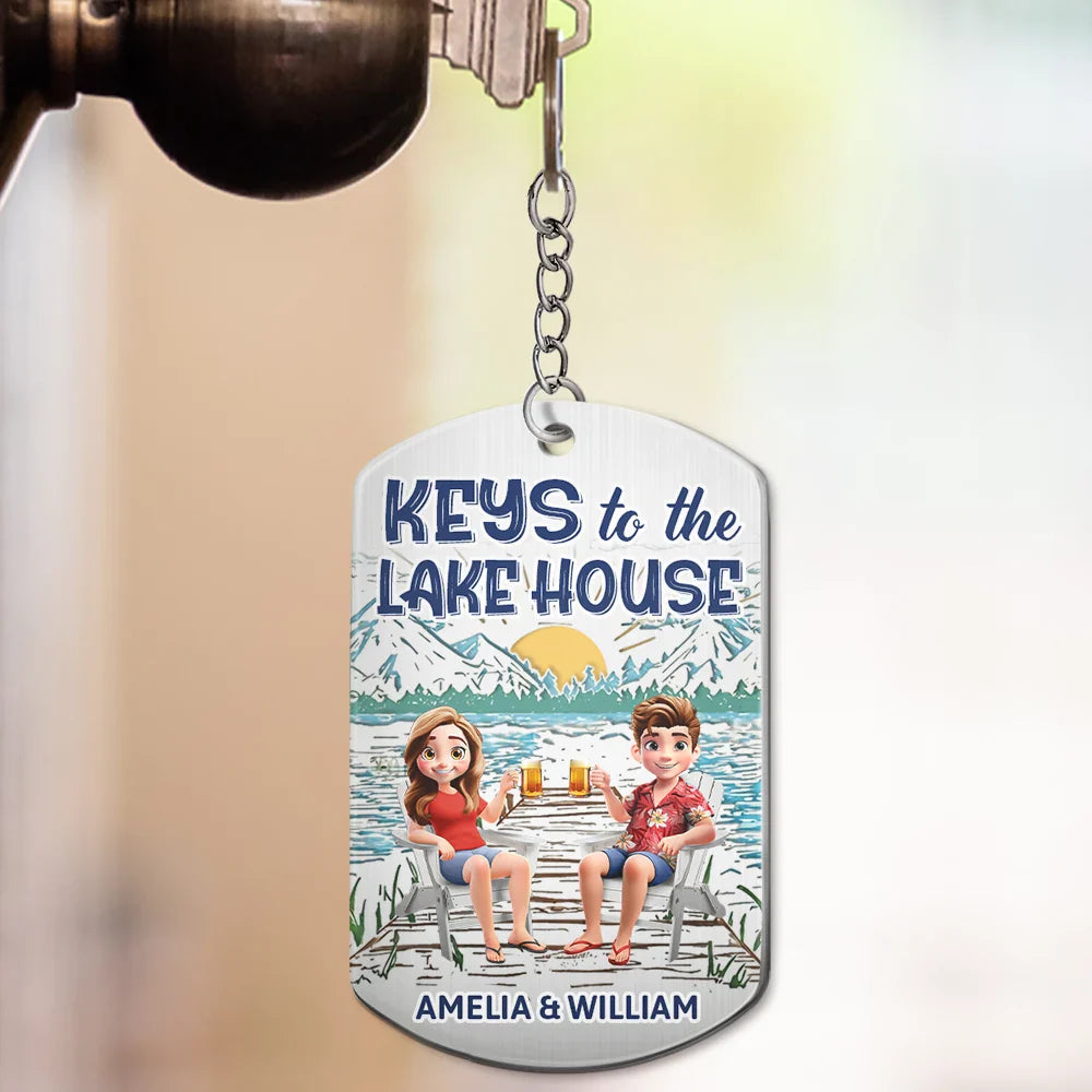 Gift For Couples,Gift For Husband,Gift For Wife,Gift For Boyfriend,Gift For Girlfriend,Lake,Summer - Couple Keys To The Lake House Beach House - Personalized Aluminum Keychain
