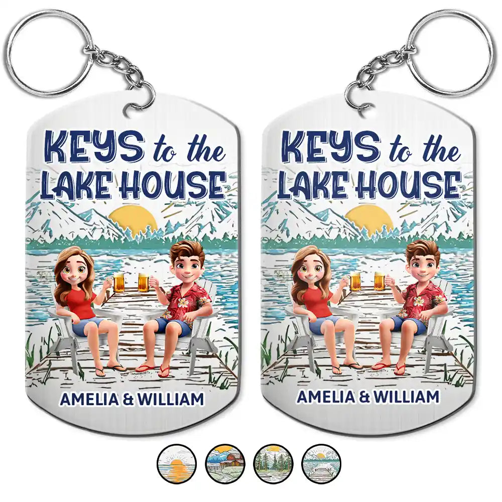 Gift For Couples,Gift For Husband,Gift For Wife,Gift For Boyfriend,Gift For Girlfriend,Lake,Summer - Couple Keys To The Lake House Beach House - Personalized Aluminum Keychain