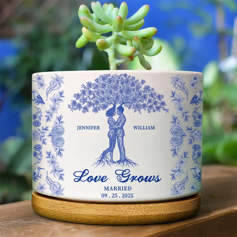 Couple Love Grows, Wedding Anniversary Gift - Personalized Ceramic Plant Pot