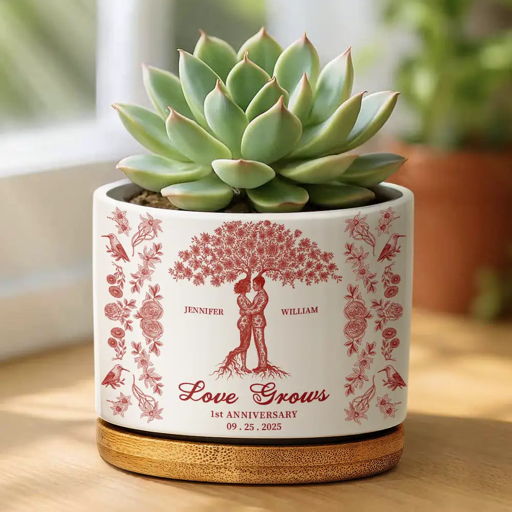Wedding Anniversary,Gift For Couples,Gift For Husband,Gift For Wife,Happy - Couple Love Grows, Wedding Anniversary Gift - Personalized Ceramic Plant Pot