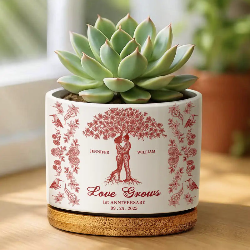 Wedding Anniversary,Gift For Couples,Gift For Husband,Gift For Wife,Happy - Couple Love Grows, Wedding Anniversary Gift - Personalized Ceramic Plant Pot
