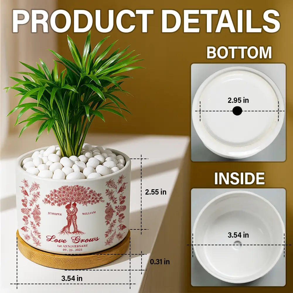 Wedding Anniversary,Gift For Couples,Gift For Husband,Gift For Wife,Happy - Couple Love Grows, Wedding Anniversary Gift - Personalized Ceramic Plant Pot