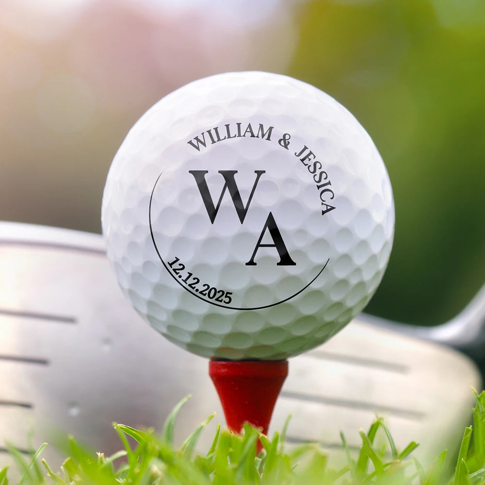 Couple Monogram With Names - Personalized Golf Ball