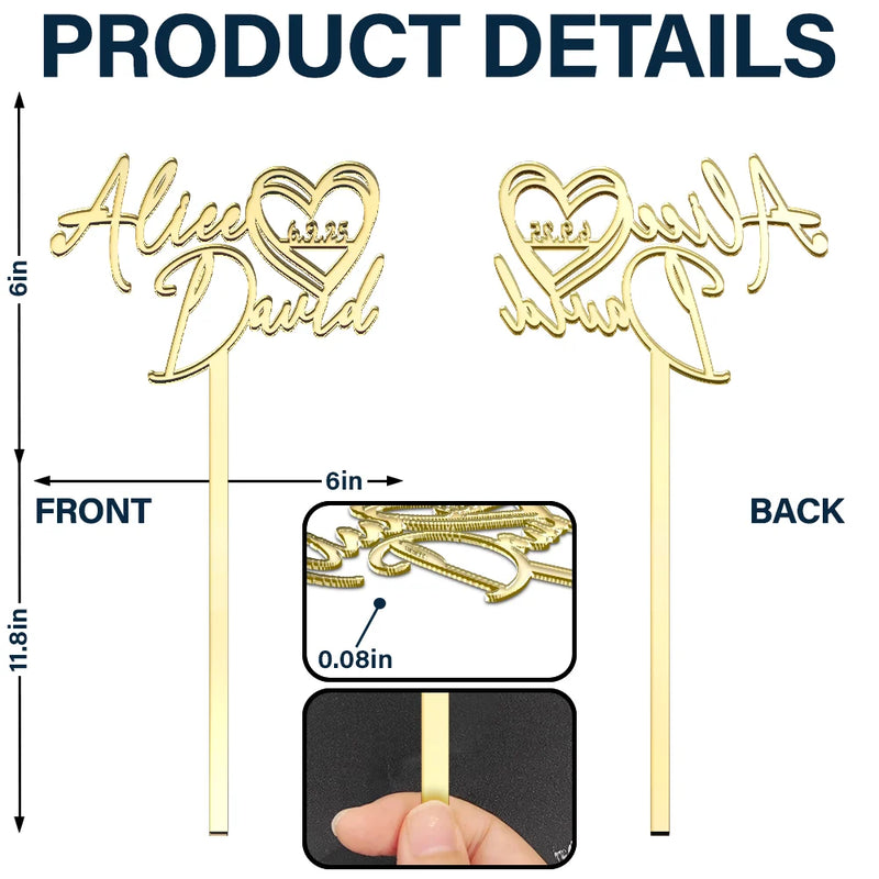 Wedding Anniversary, Gift For Couples, Gift For Husband, Gift For Wife, Gift For Boyfriend, Gift For Girlfriend, Happy - Couple Name With Heart Anniversary Wedding Date - Personalized Cake Topper