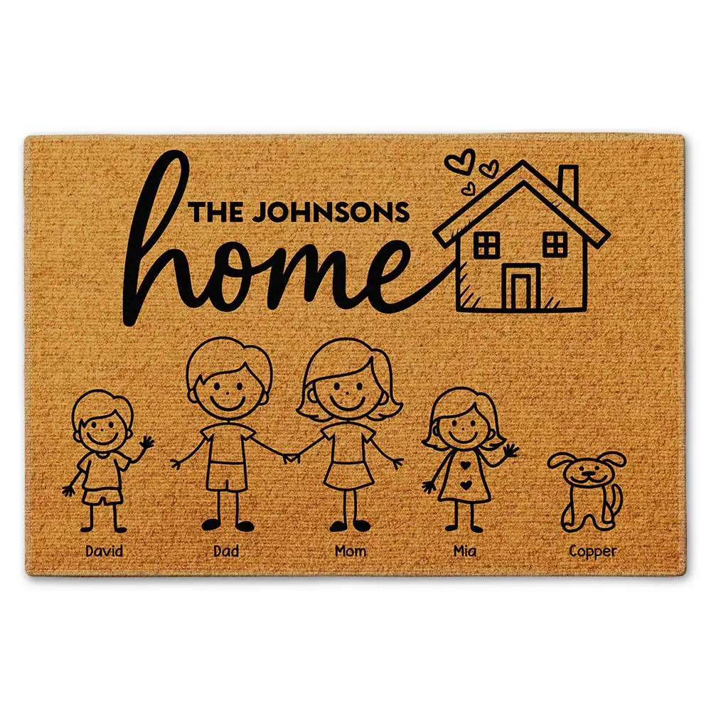 Gift For Grandpa,Gift For Grandma,Gift For Grandparents,Parents,Happy,Family - Couple Parents Home With Kid And Pet - Personalized Doormat