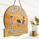 Poolside,Outdoor Decor,Summer,Gift For Couples,Humorous,Vector - Couple Patio Poolside This Is Our Happy Place - Personalized Custom Shaped Wood Sign