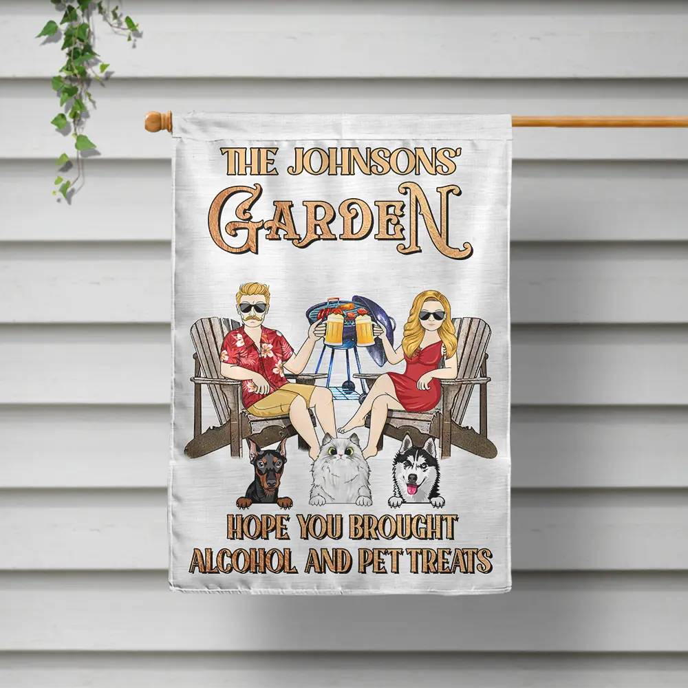 Gift For Couples,Gift For Husband,Gift For Boyfriend,Gift For Wife,Gift For Girlfriend,Pet Couple,Poolside,Happy - Couple Pool & Patio Bar Hope You Brought Alcohol & Dog Treats - Personalized Flag