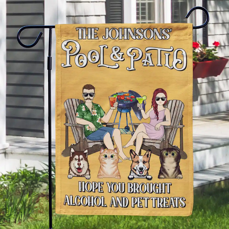 Gift For Couples,Gift For Husband,Gift For Boyfriend,Gift For Wife,Gift For Girlfriend,Pet Couple,Poolside,Happy - Couple Pool & Patio Bar Hope You Brought Alcohol & Dog Treats - Personalized Flag