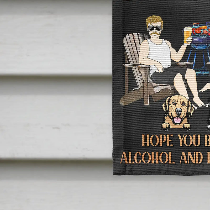 Gift For Couples,Gift For Husband,Gift For Boyfriend,Gift For Wife,Gift For Girlfriend,Pet Couple,Poolside,Happy - Couple Pool & Patio Bar Hope You Brought Alcohol & Dog Treats - Personalized Flag