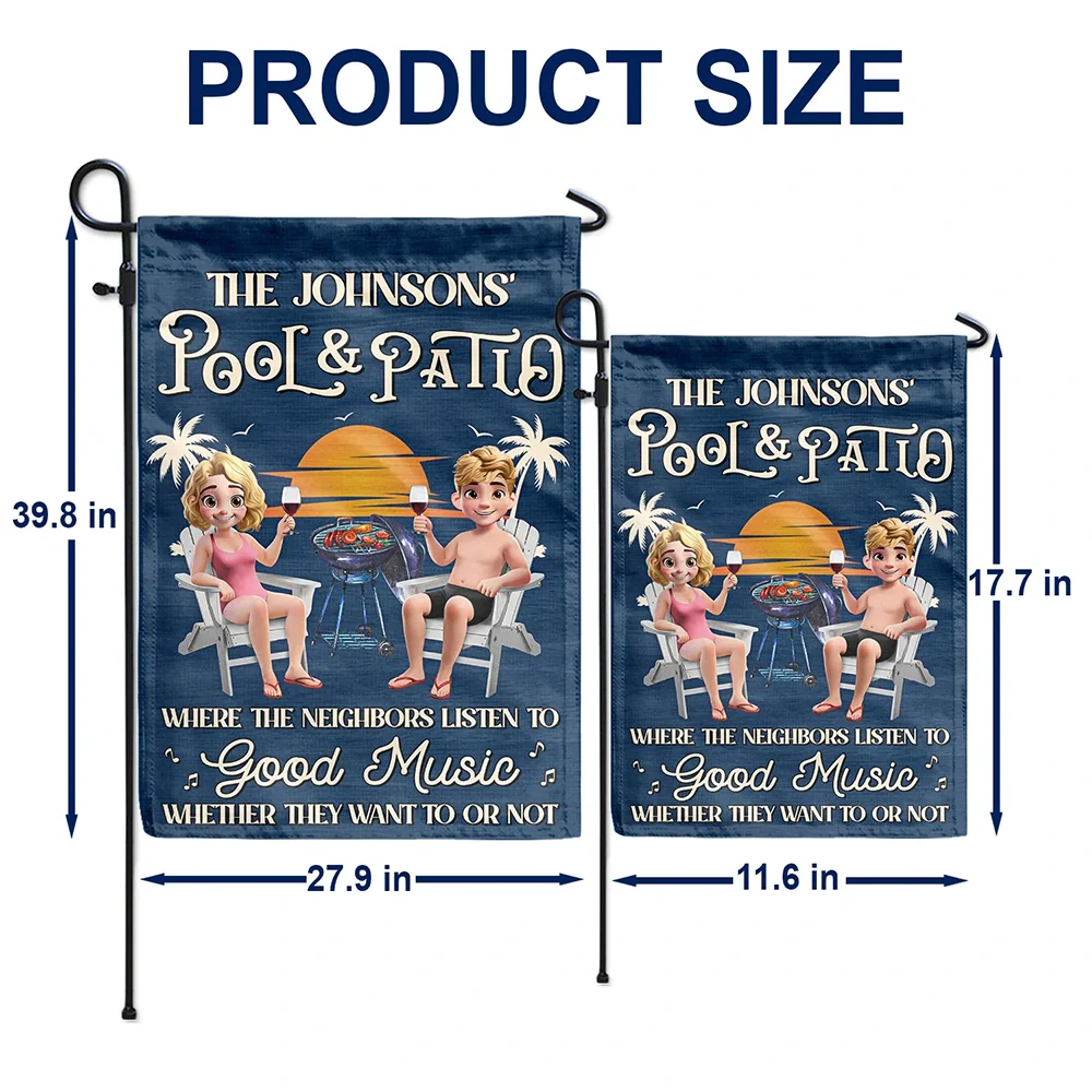 Gift For Couples,Gift For Husband,Gift For Wife,Gift For Boyfriend,Gift For Girlfriend,Poolside,Patio - Couple Poolside Paradise Listen To Good Music 3D Effect - Personalized Flag