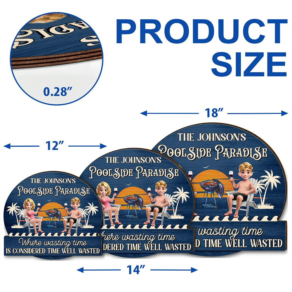 Gift For Couples,Gift For Husband,Gift For Wife,Gift For Boyfriend,Gift For Girlfriend,Patio,Poolside - Couple Poolside Paradise Relax Enjoy 3D Effect - Personalized Custom Shaped Wood Sign