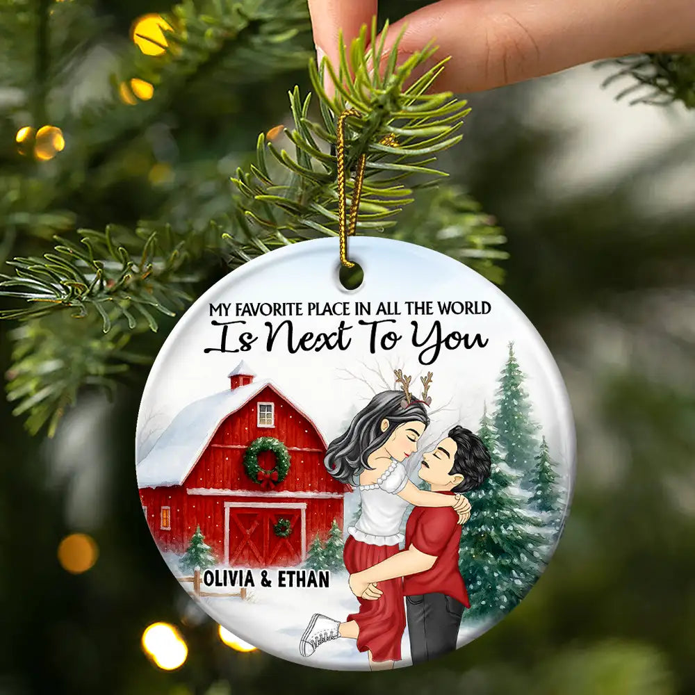 Christmas, Gift For Couples, Gift For Husband, Gift For Wife, Gift For Boyfriend, Happy - Couple Red Barn You & Me We Got This - Personalized Circle Ceramic Ornament