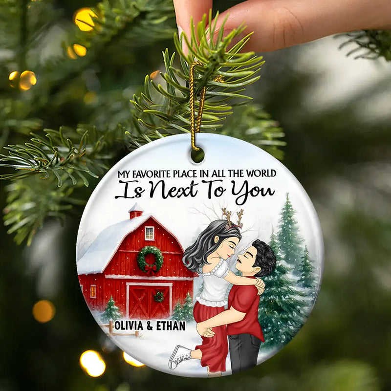 Christmas, Gift For Couples, Gift For Husband, Gift For Wife, Gift For Boyfriend, Happy - Couple Red Barn You & Me We Got This - Personalized Circle Ceramic Ornament