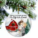 Christmas, Gift For Couples, Gift For Husband, Gift For Wife, Gift For Boyfriend, Happy - Couple Red Barn You & Me We Got This - Personalized Circle Ceramic Ornament