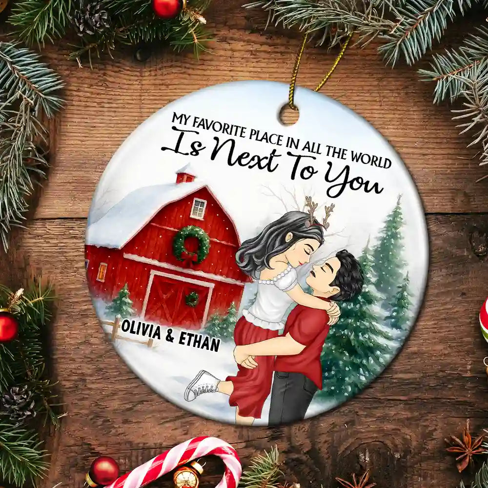 Christmas, Gift For Couples, Gift For Husband, Gift For Wife, Gift For Boyfriend, Happy - Couple Red Barn You & Me We Got This - Personalized Circle Ceramic Ornament