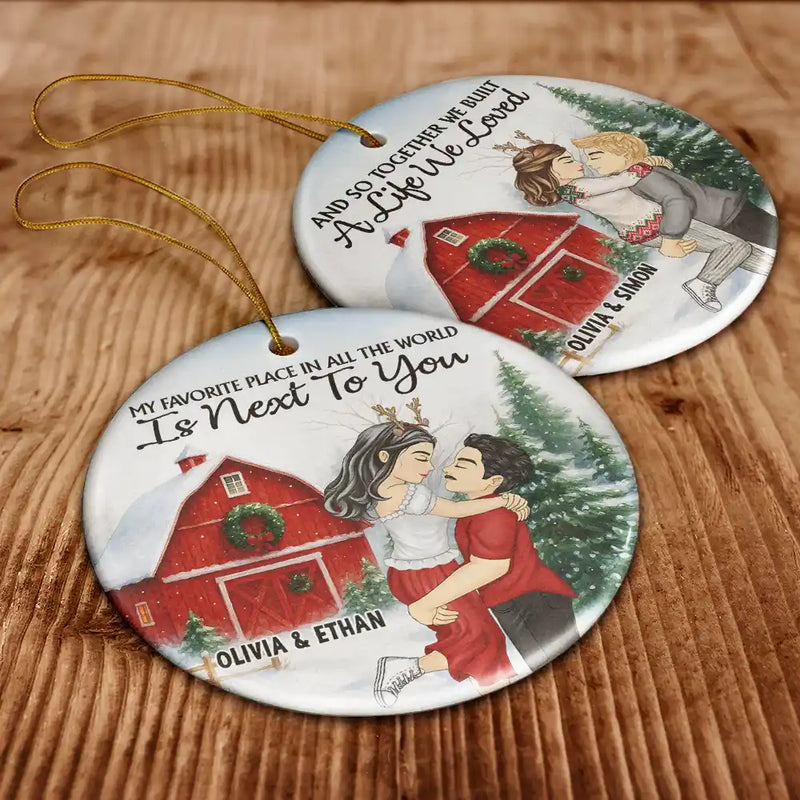 Christmas, Gift For Couples, Gift For Husband, Gift For Wife, Gift For Boyfriend, Happy - Couple Red Barn You & Me We Got This - Personalized Circle Ceramic Ornament