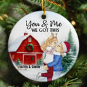 Christmas, Gift For Couples, Gift For Husband, Gift For Wife, Gift For Boyfriend, Happy - Couple Red Barn You & Me We Got This - Personalized Circle Ceramic Ornament
