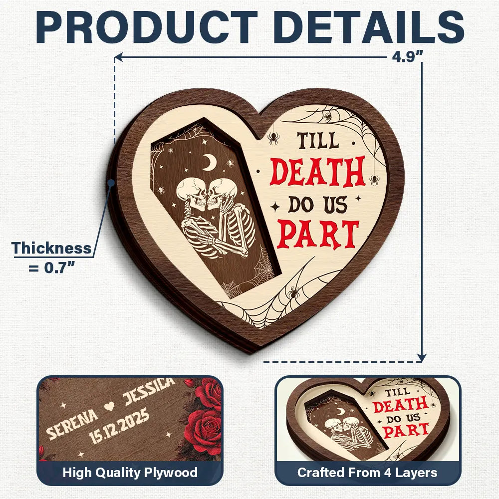 Gift For Couples,Love - Couple Romance Till Death Do Us Part - Personalized 2-Layered Wooden Ring Dish