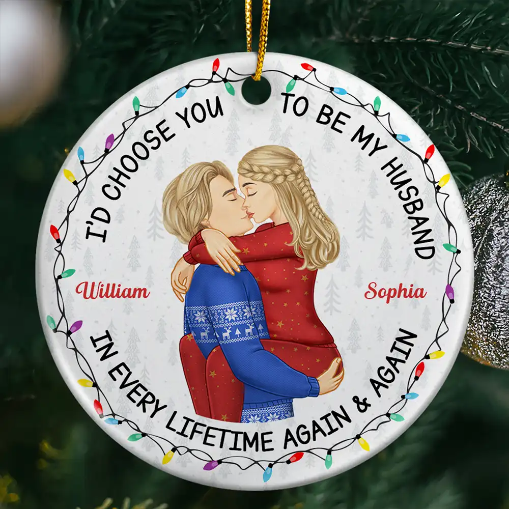 Couple Side View I'd Choose You - Personalized Circle Ceramic Ornament
