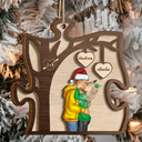 Gift For Couples,Gift For Husband,Gift For Wife,Gift For Boyfriend,Gift For Girlfriend,Happy - Couple Side View Kissing Under Tree - Personalized 2-Layered Wooden Ornament