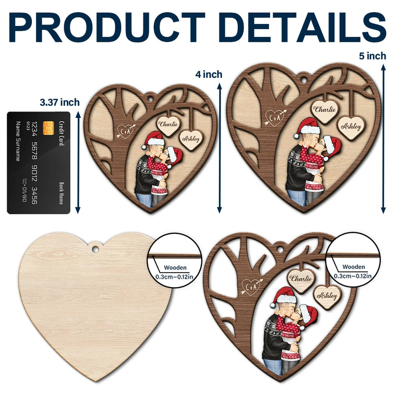 Gift For Couples,Gift For Husband,Gift For Wife,Gift For Boyfriend,Gift For Girlfriend,Happy - Couple Side View Kissing Under Tree - Personalized 2-Layered Wooden Ornament