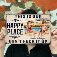 Summer, Gift For Couples, Top Market, Humorous, Vector - Couple Summer This Is Our Happy Place - Personalized Classic Metal Signs