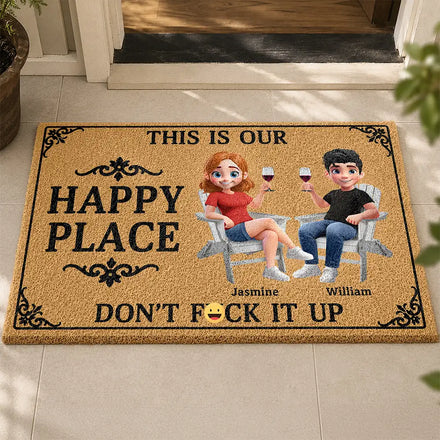 Couple Summer This Is Our Happy Place - Personalized Coconut Doormat