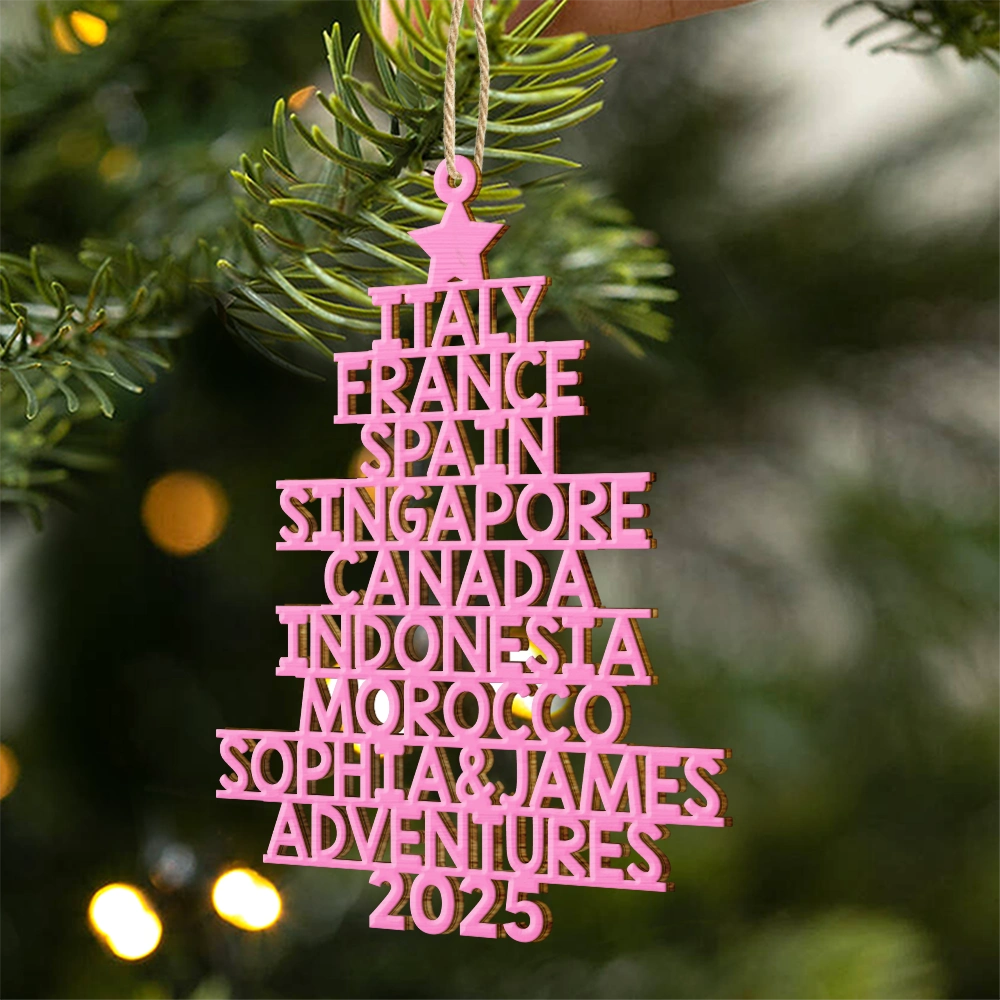 Christmas,Travel,Gift For Couples,Happy - Couple Travel Goal Adventures Of The Year - Personalized Custom Shaped Wooden Ornament